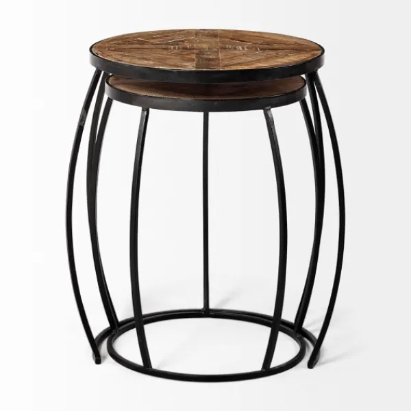 Accent & End Tables-Kirkland's Home Honey Wood And Black Metal Accent Tables, Set Of 2