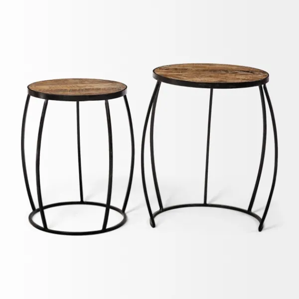 Accent & End Tables-Kirkland's Home Honey Wood And Black Metal Accent Tables, Set Of 2