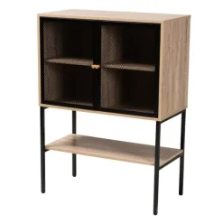 Cabinets & Sideboards-Kirkland's Home Honey Wood And Metal Mesh Cabinet Brown