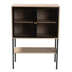 Cabinets & Sideboards-Kirkland's Home Honey Wood And Metal Mesh Cabinet Brown