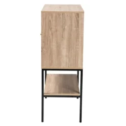 Cabinets & Sideboards-Kirkland's Home Honey Wood And Metal Mesh Cabinet Brown