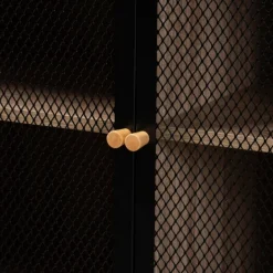 Cabinets & Sideboards-Kirkland's Home Honey Wood And Metal Mesh Cabinet Brown