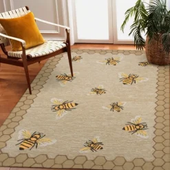 Outdoor Rugs-Kirkland's Home Honeycomb Bees Outdoor Area Rug, 5X7 Brown/Yellow