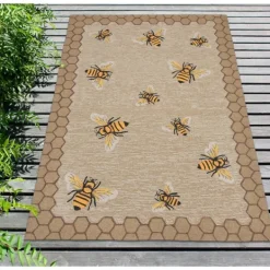 Outdoor Rugs-Kirkland's Home Honeycomb Bees Outdoor Area Rug, 5X7 Brown/Yellow