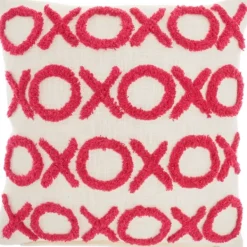 Pillows-Kirkland's Home Hot Pink Tufted Xoxo Pillow Pink/White