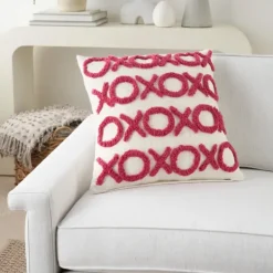 Pillows-Kirkland's Home Hot Pink Tufted Xoxo Pillow Pink/White