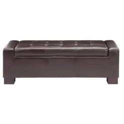 Benches & Ottomans-Kirkland's Home Hudson Tufted Faux Leather Storage Bench Brown