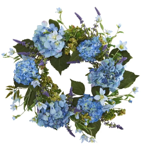 Wreaths-Kirkland's Home Hydrangea And Leaves Floral Wreath Blue