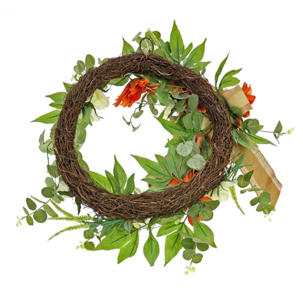 Wreaths-Kirkland's Home Hydrangeas And Roses Harvest Wreath Orange/Green