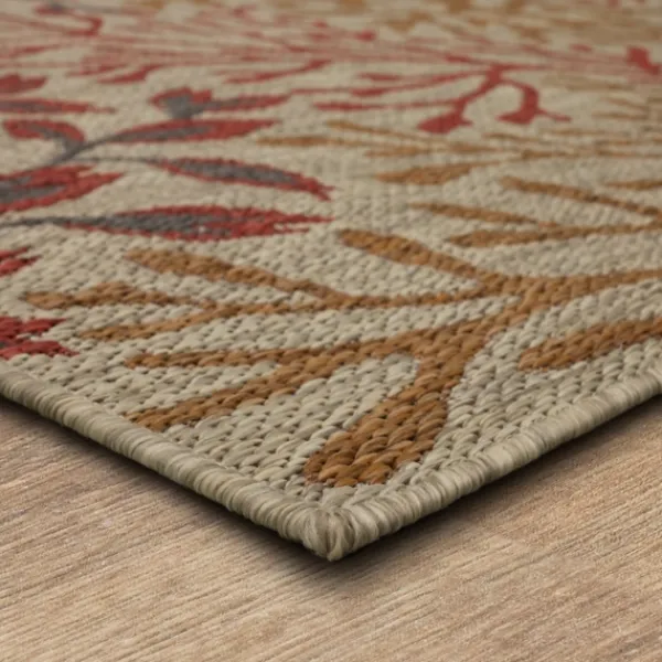 Outdoor Rugs-Kirkland's Home Ikat Coral Sunset Outdoor Area Rug, 5X7 Red/Gray/Yellow