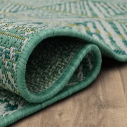 Outdoor Rugs-Kirkland's Home Ikat Diamond Green Outdoor Area Rug, 5X7 Green/White/Yellow