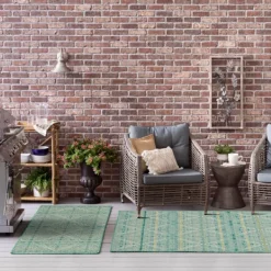 Outdoor Rugs-Kirkland's Home Ikat Diamond Green Outdoor Area Rug, 5X7 Green/White/Yellow