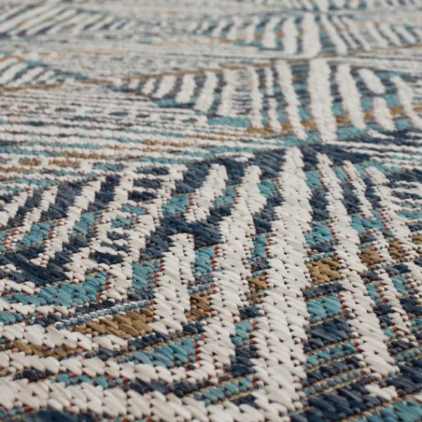 Outdoor Rugs-Kirkland's Home Ikat Diamond Indigo Outdoor Area Rug, 5X7 Blue/White/Tan
