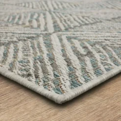 Outdoor Rugs-Kirkland's Home Ikat Diamond Light Outdoor Area Rug, 5X7 White/Gray/Blue