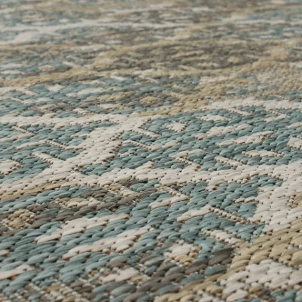 Outdoor Rugs-Kirkland's Home Ikat Scrolling Brown Outdoor Area Rug, 5X7 Brown/Blue/Gray