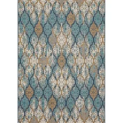 Outdoor Rugs-Kirkland's Home Ikat Scrolling Indigo Outdoor Area Rug, 5X7 White/Blue/Yellow