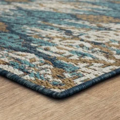 Outdoor Rugs-Kirkland's Home Ikat Scrolling Indigo Outdoor Area Rug, 5X7 White/Blue/Yellow