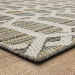 Outdoor Rugs-Kirkland's Home Ikat Vibrant Tan Outdoor Area Rug, 5X7 Tan/Blue/Gray