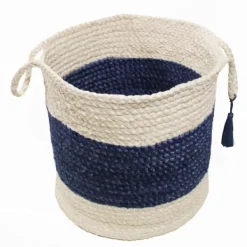 Baskets & Boxes-Kirkland's Home Indigo Bold Striped Jute Basket, 17 In. Blue/Ivory