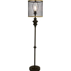 Floor Lamps-Kirkland's Home Industrial Edison Bulb Metal Mesh Shade Floor Lamp Black