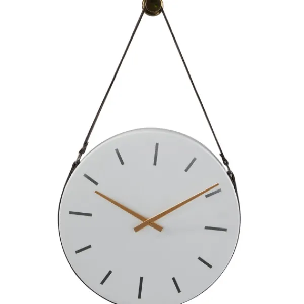 Clocks-Kirkland's Home Industrial Leather Strap Hanging Wall Clock White
