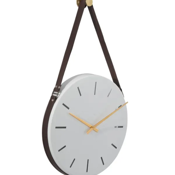 Clocks-Kirkland's Home Industrial Leather Strap Hanging Wall Clock White