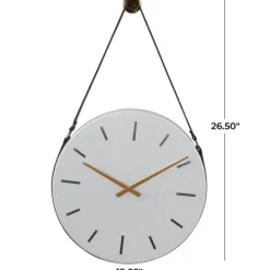Clocks-Kirkland's Home Industrial Leather Strap Hanging Wall Clock White