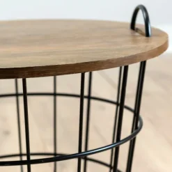 Accent & End Tables-Kirkland's Home Industrial Wire And Wood Basket Side Table Black