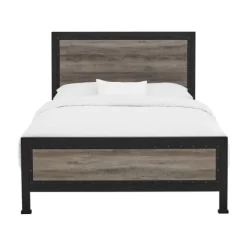 Beds & Headboards-Kirkland's Home Industrial Wood Queen Bed With Metal Frame Brown