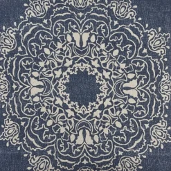 Pillows-Kirkland's Home Intricate Medallion Navy And Cream Pillow Blue/White