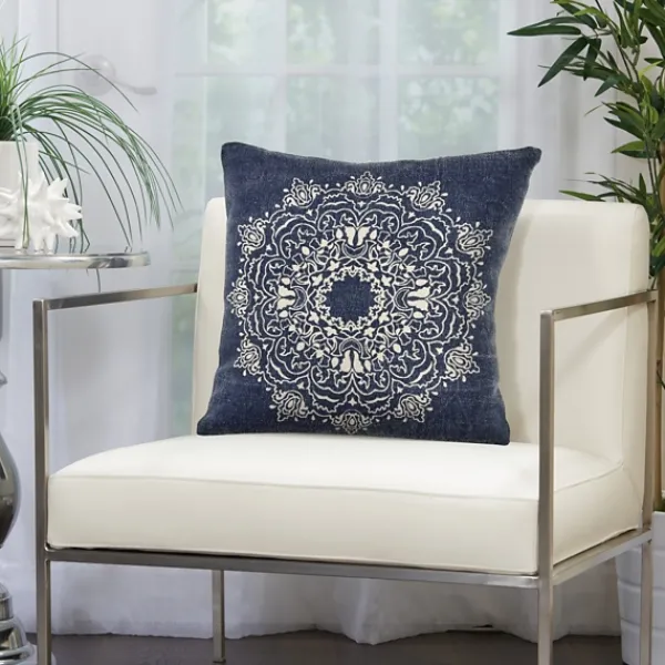 Pillows-Kirkland's Home Intricate Medallion Navy And Cream Pillow Blue/White
