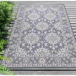 Outdoor Rugs-Kirkland's Home Irene Blue Daffodil Outdoor Area Rug, 7X9 Blue/White
