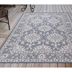Outdoor Rugs-Kirkland's Home Irene Blue Daffodil Outdoor Area Rug, 7X9 Blue/White