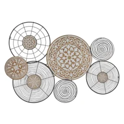 Wall Plaques-Kirkland's Home Iron And Wood Layered Plates Wall Plaque Black