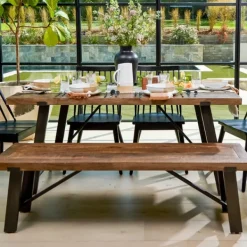 Dining Chairs-Kirkland's Home Ivan Wood And Metal Dining Bench Brown