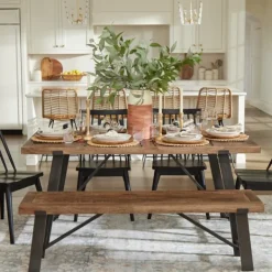 Dining Chairs-Kirkland's Home Ivan Wood And Metal Dining Bench Brown