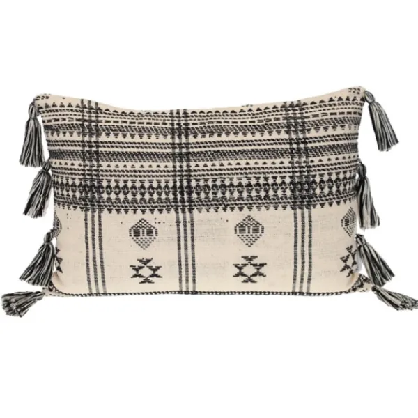 Pillows-Kirkland's Home Ivory And Black Boho Stripes Lumbar Pillow Ivory/Black