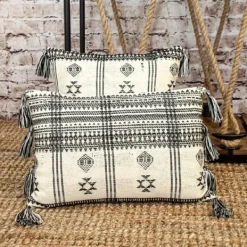Pillows-Kirkland's Home Ivory And Black Boho Stripes Lumbar Pillow Ivory/Black