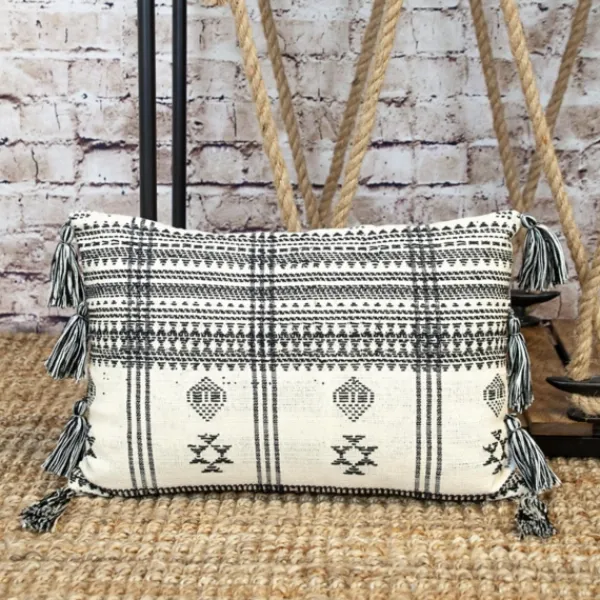 Pillows-Kirkland's Home Ivory And Black Boho Stripes Lumbar Pillow Ivory/Black