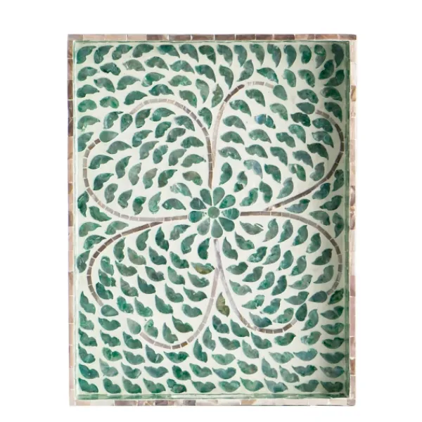 Decorative Trays-Kirkland's Home Ivory And Clover Mosaic Capiz Shell Tray, 17 In. Green/Ivory