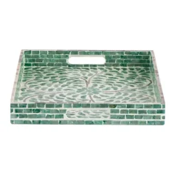 Decorative Trays-Kirkland's Home Ivory And Clover Mosaic Capiz Shell Tray, 17 In. Green/Ivory