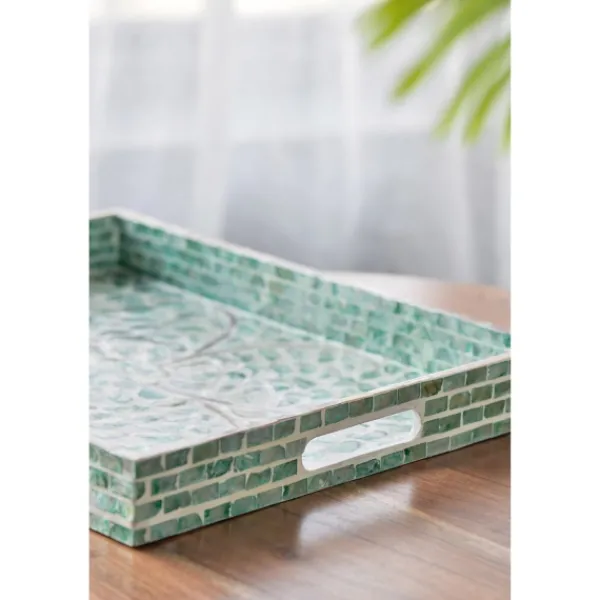 Decorative Trays-Kirkland's Home Ivory And Clover Mosaic Capiz Shell Tray, 17 In. Green/Ivory