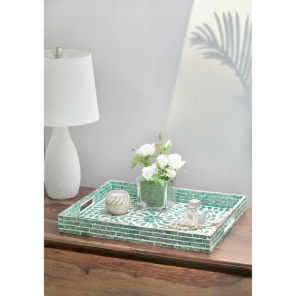 Decorative Trays-Kirkland's Home Ivory And Clover Mosaic Capiz Shell Tray, 17 In. Green/Ivory