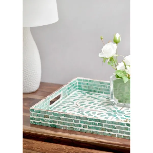 Decorative Trays-Kirkland's Home Ivory And Clover Mosaic Capiz Shell Tray, 17 In. Green/Ivory