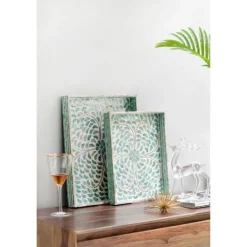 Decorative Trays-Kirkland's Home Ivory And Clover Mosaic Capiz Shell Tray, 15 In. Green/Ivory