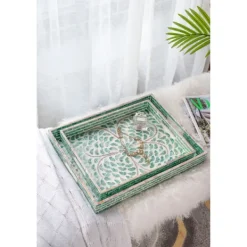 Decorative Trays-Kirkland's Home Ivory And Clover Mosaic Capiz Shell Tray, 15 In. Green/Ivory