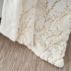 Blankets & Throws-Kirkland's Home Ivory And Gold Metallic Branches Throw Gold/Ivory