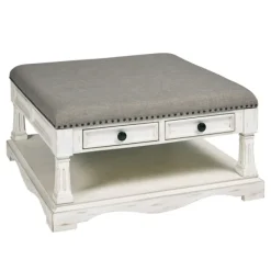 Coffee Tables-Kirkland's Home Ivory And Gray Upholstered Square Coffee Table Ivory/Gray