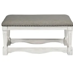 Benches & Ottomans-Kirkland's Home Ivory And Gray Wooden Upholstered Bench Ivory/Gray