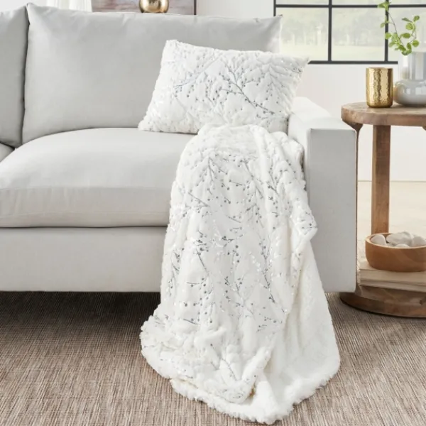 Blankets & Throws-Kirkland's Home Ivory And Silver Metallic Branches Throw Silver/Ivory